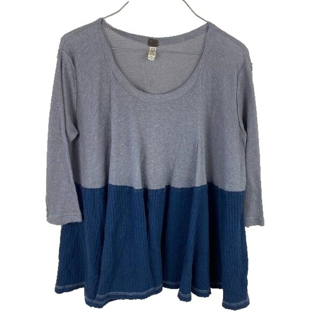 Free People 'We‎ The Free' Waffle Knit Blue & Gray Short Sleeve Top Sz XS Flowy